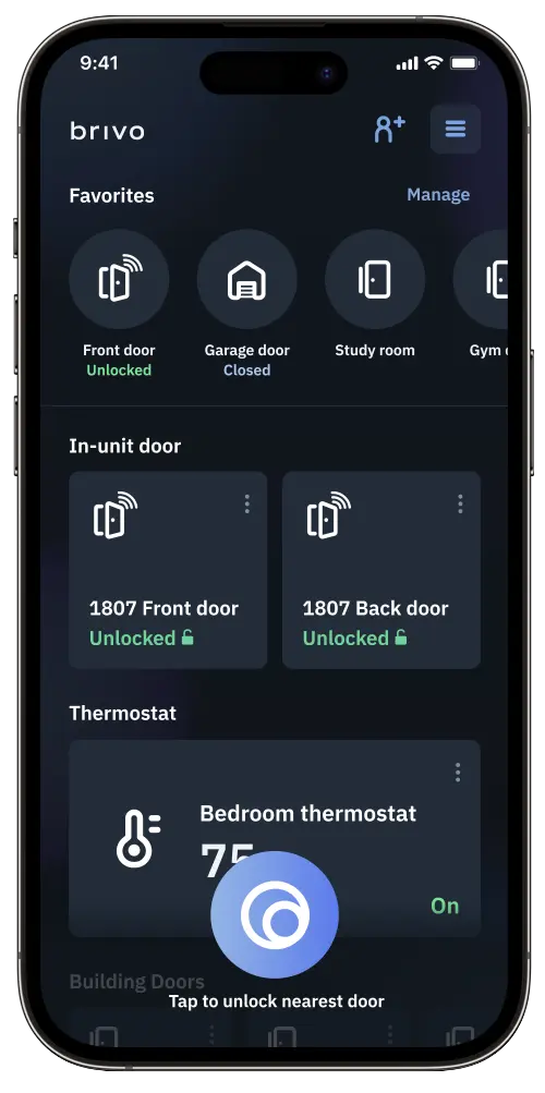 Brivo Smart Home mobile access screen