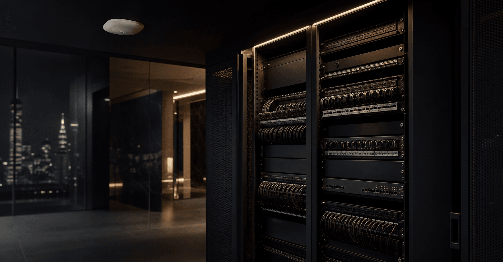 Professionally organized network rack and structured cabling in a New York building